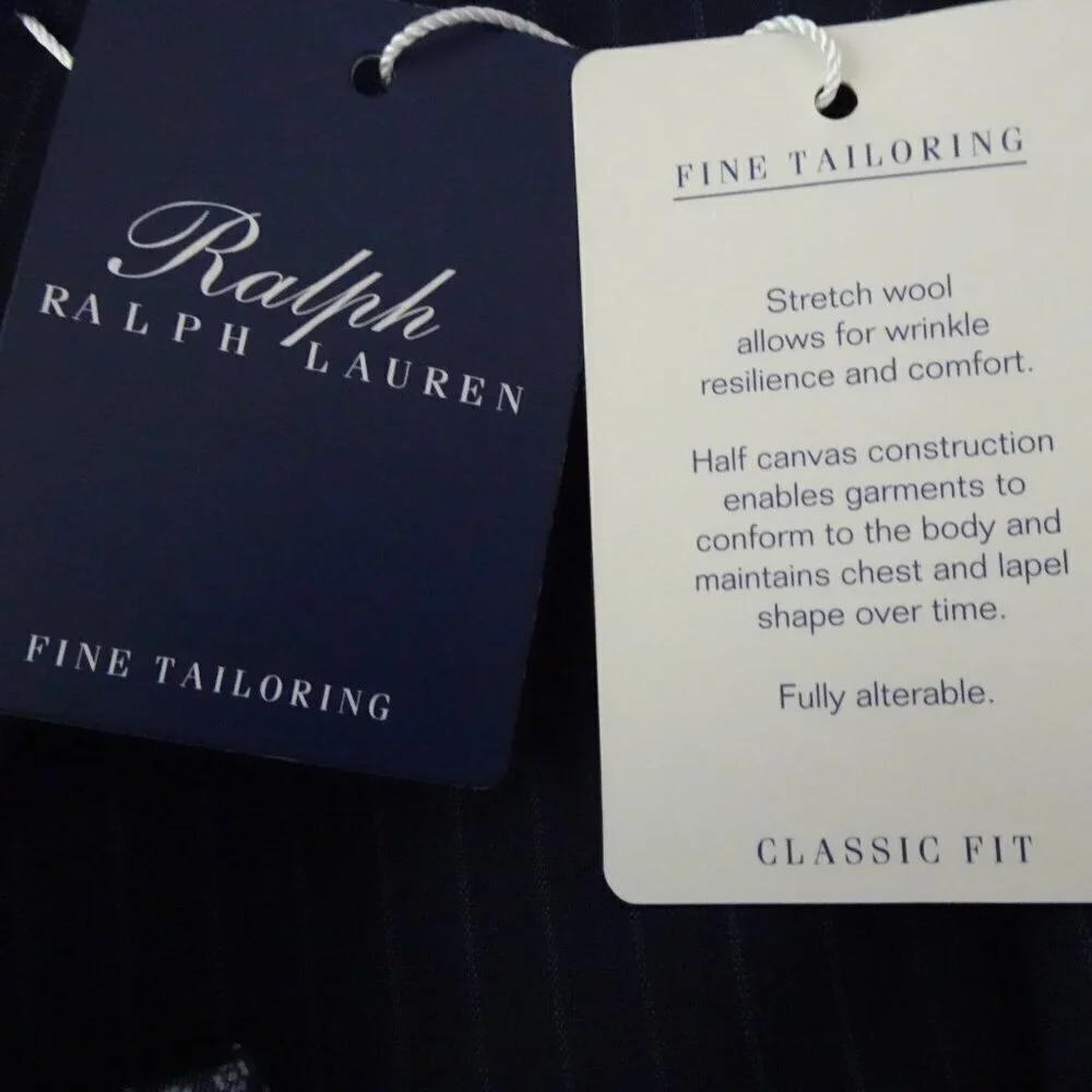 Ralph Lauren Blazer Men's 44L Long Wool Classic-Fit Suit Jacket Blue Pinstripe